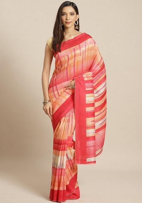 Multicolour Abstract Art Silk Saree Set