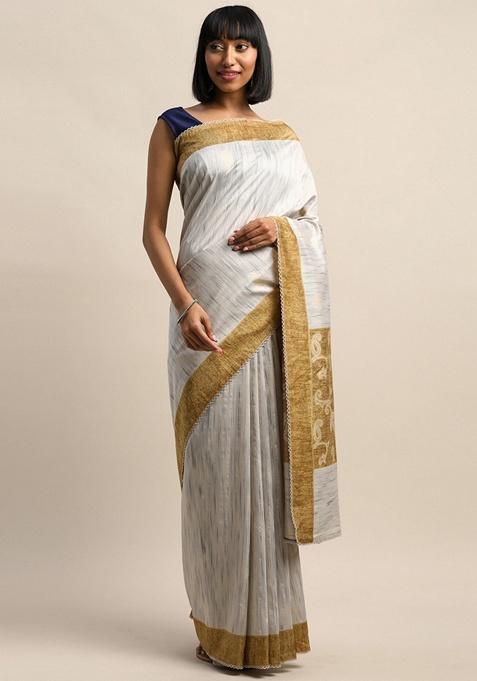 Grey Solid Art Silk Saree Set