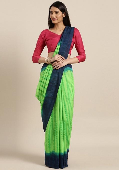 Green Abstract Cotton Silk Saree Set