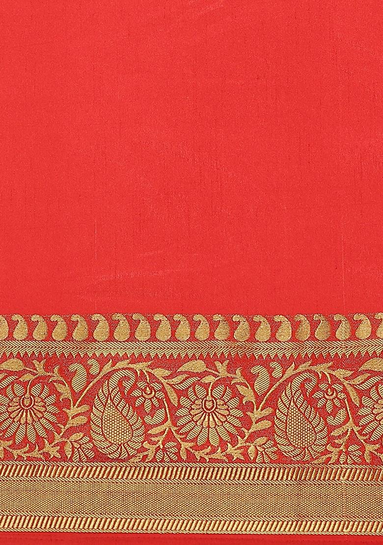 Red Tie and Dye Silk Blend Saree Set
