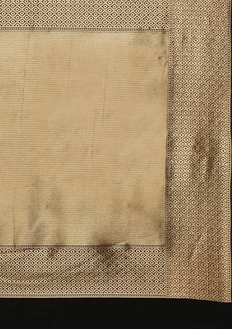 Black Ethnic Motifs Print Silk Blend Saree Set - Indya