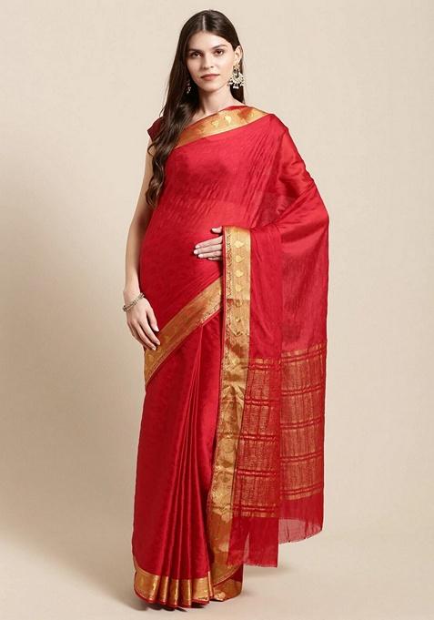 Maroon Solid Nylon Silk Saree Set