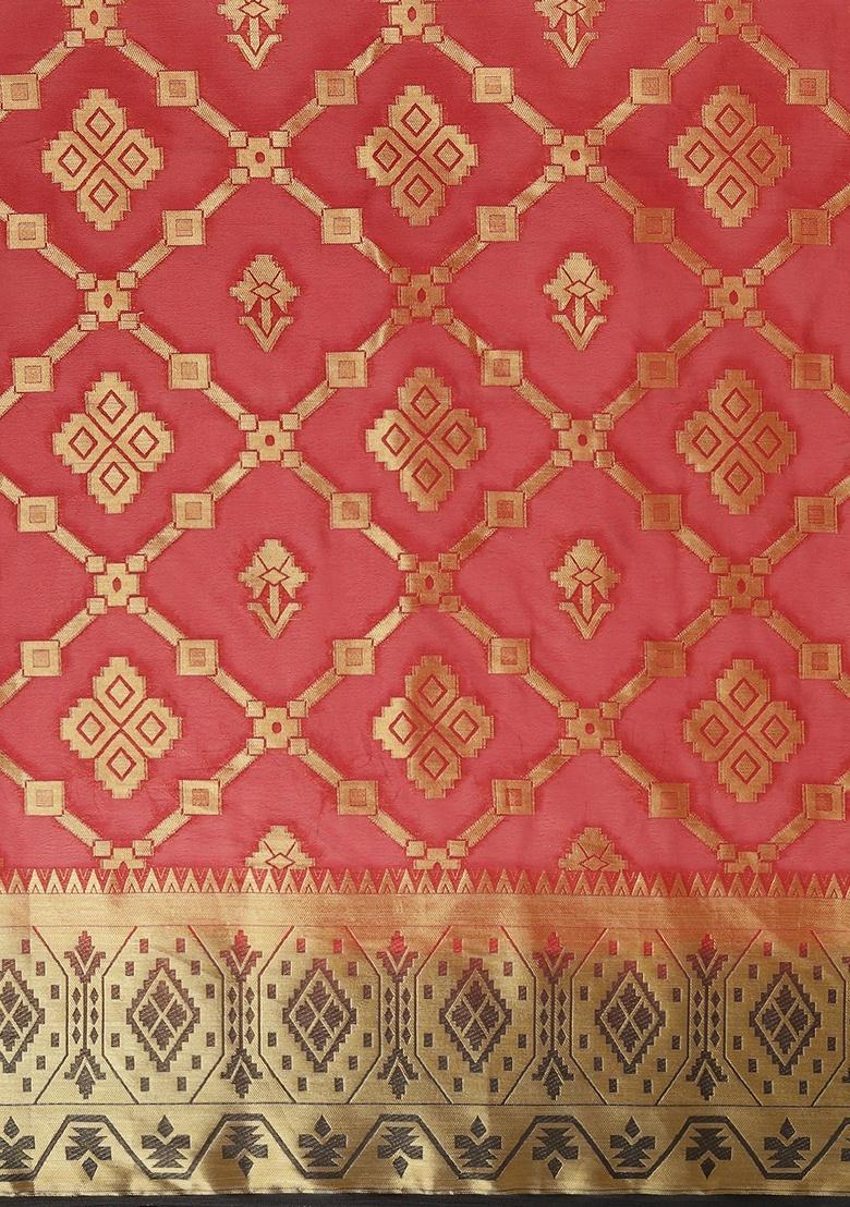 Maroon Woven Design Silk Blend Saree Set - Indya