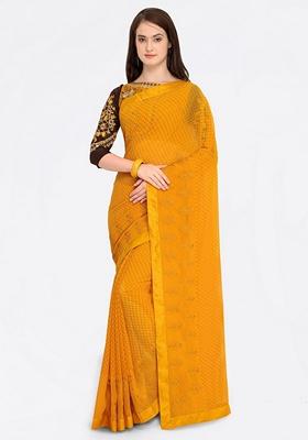 Yellow Embroidered Georgette Saree Set