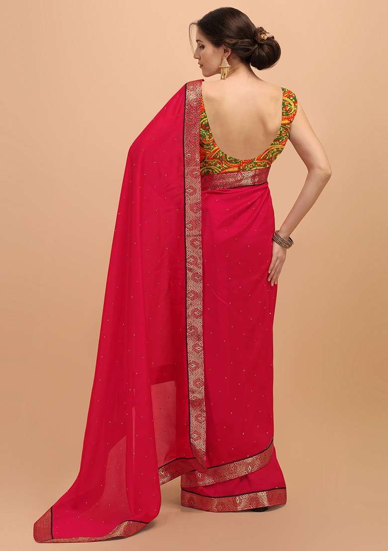 Pink Solid Art Silk Saree Set - Indya