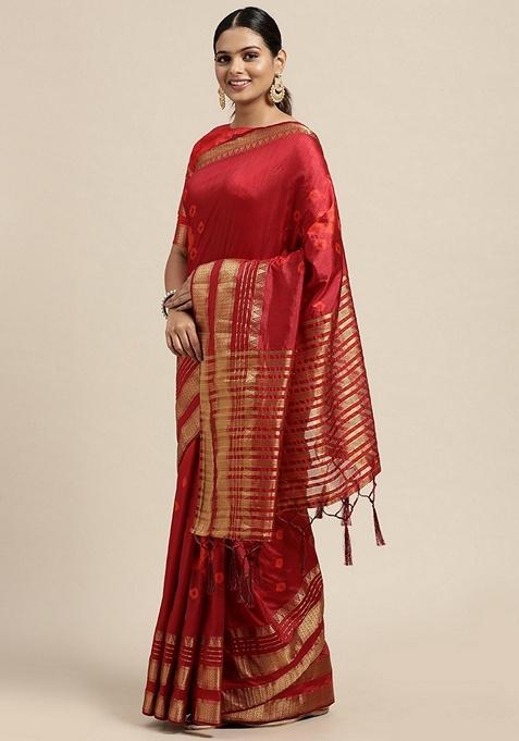 Maroon Bandhani Print Art Silk Saree Set