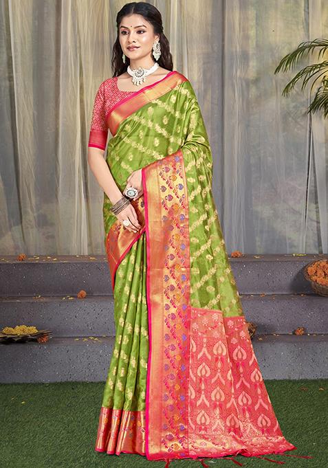 Green Zari Woven Design Silk Saree Set