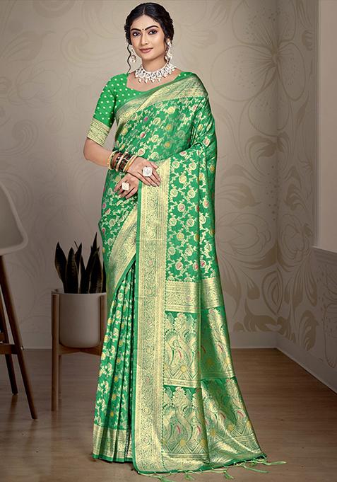 Green Zari Woven Design Silk Saree Set