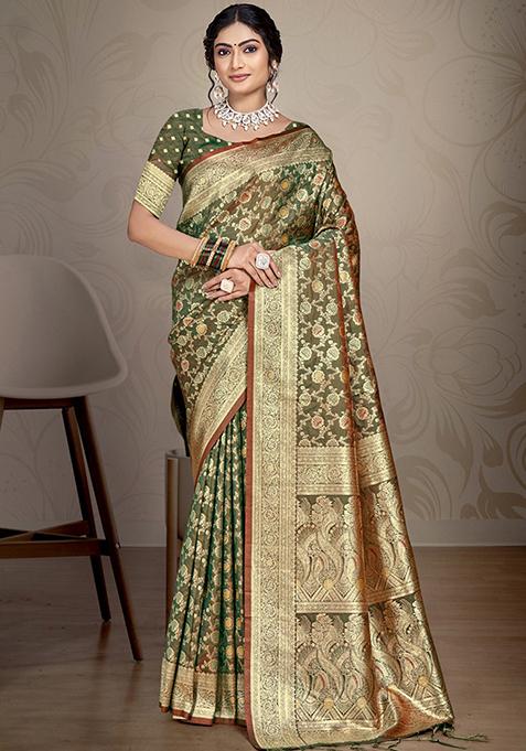 Green Zari Woven Design Silk Saree Set