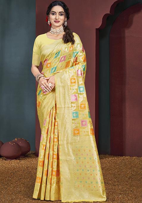 Yellow Zari Woven Design Cotton Saree Set