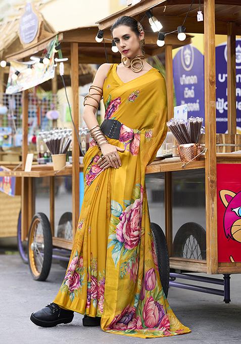 Amber Printed Georgette Saree Set