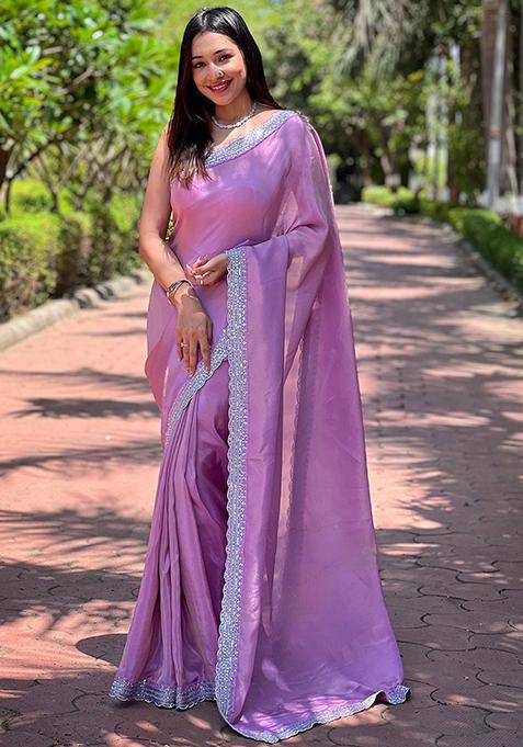 Lavender Dyed Pure Silk Saree Set