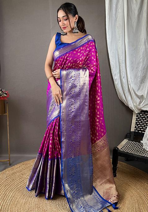 Burgundy Woven Design Art Silk Saree Set