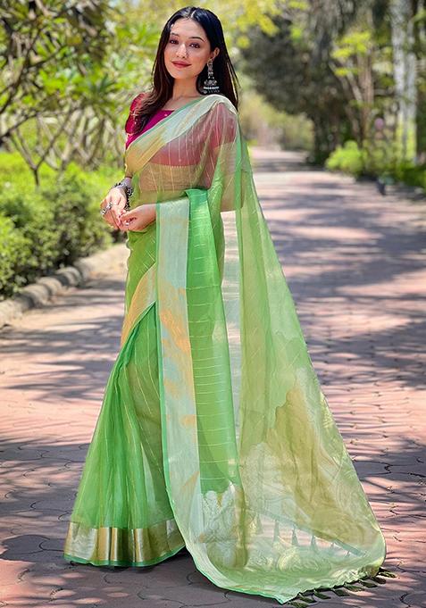 Green Dyed Nylon Saree Set