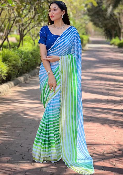 Multicolour Printed Satin Saree Set