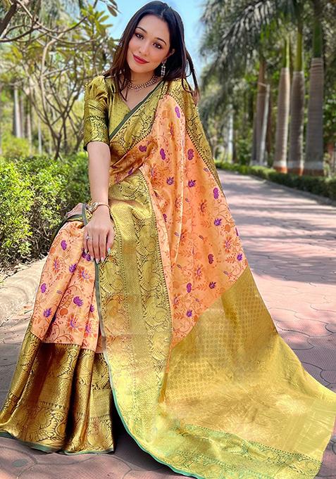 Orange Woven Design Silk Saree main image 0