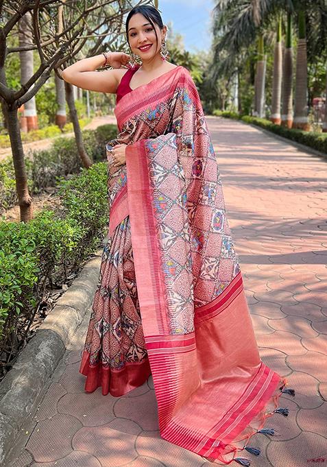 Multicolour Printed Art Silk Saree Set