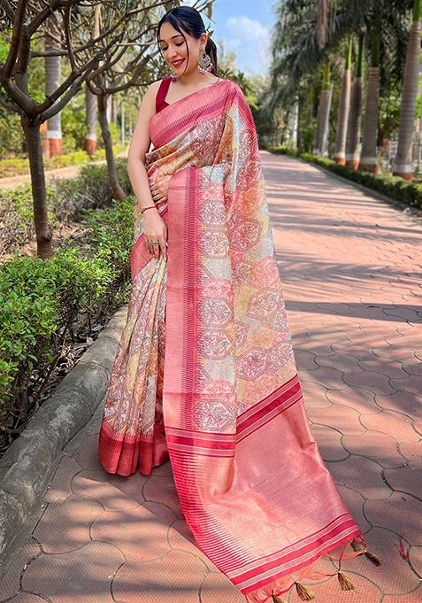 Multicolour Printed Art Silk Saree Set