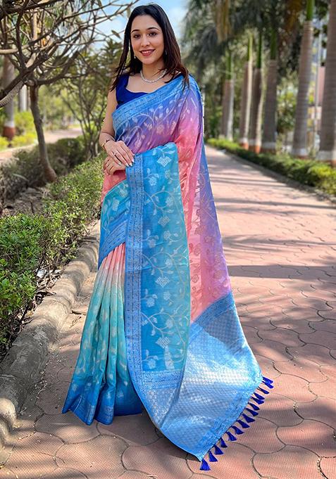 Multicolour Woven Design Art Silk Saree Set