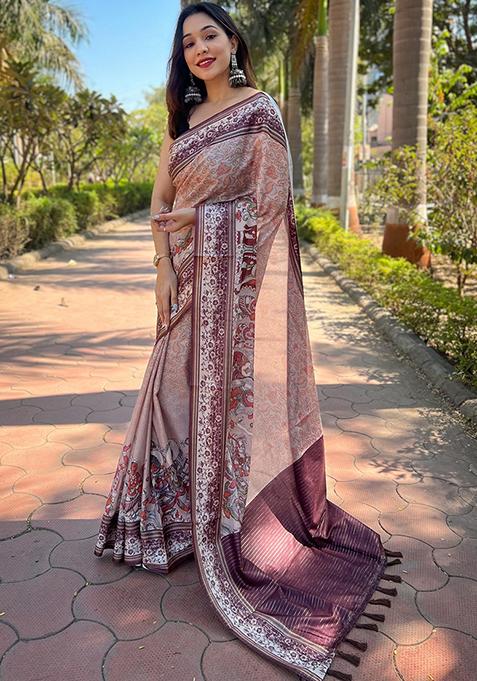 Golden Printed Art Silk Saree Set