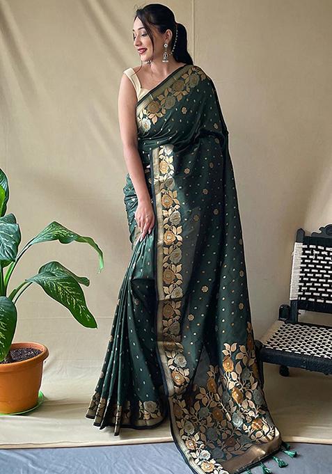 Black Woven Design Art Silk Saree Set