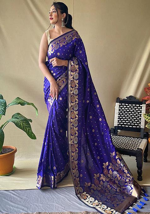 Blue Woven Design Art Silk Saree Set