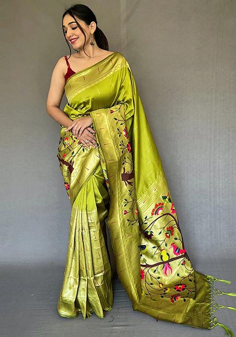 Green Woven Design Art Silk Saree Set