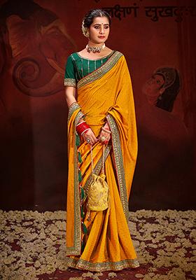 Yellow Zari Embroidered Art Silk Saree Set
