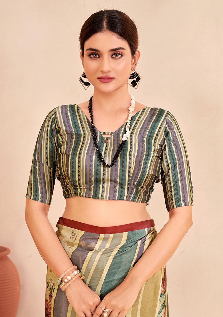 Multicolour Floral Print Crepe Saree Set - Indya