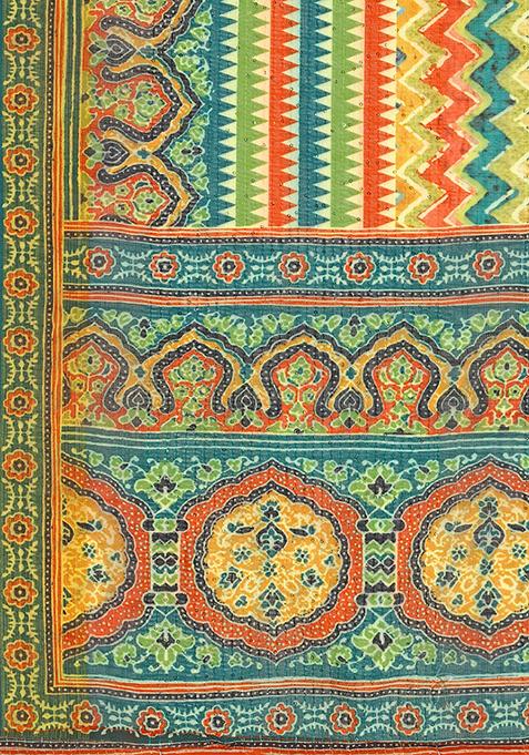 Multicolour Abstract Print Linen Saree Set