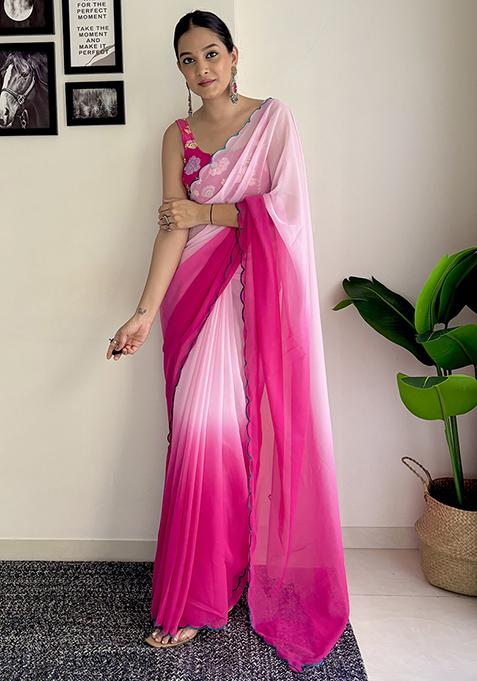 Pink Sequin Embroidered Georgette Saree Set