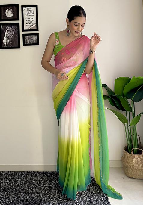 Multicolour Sequin Embroidered Georgette Saree Set