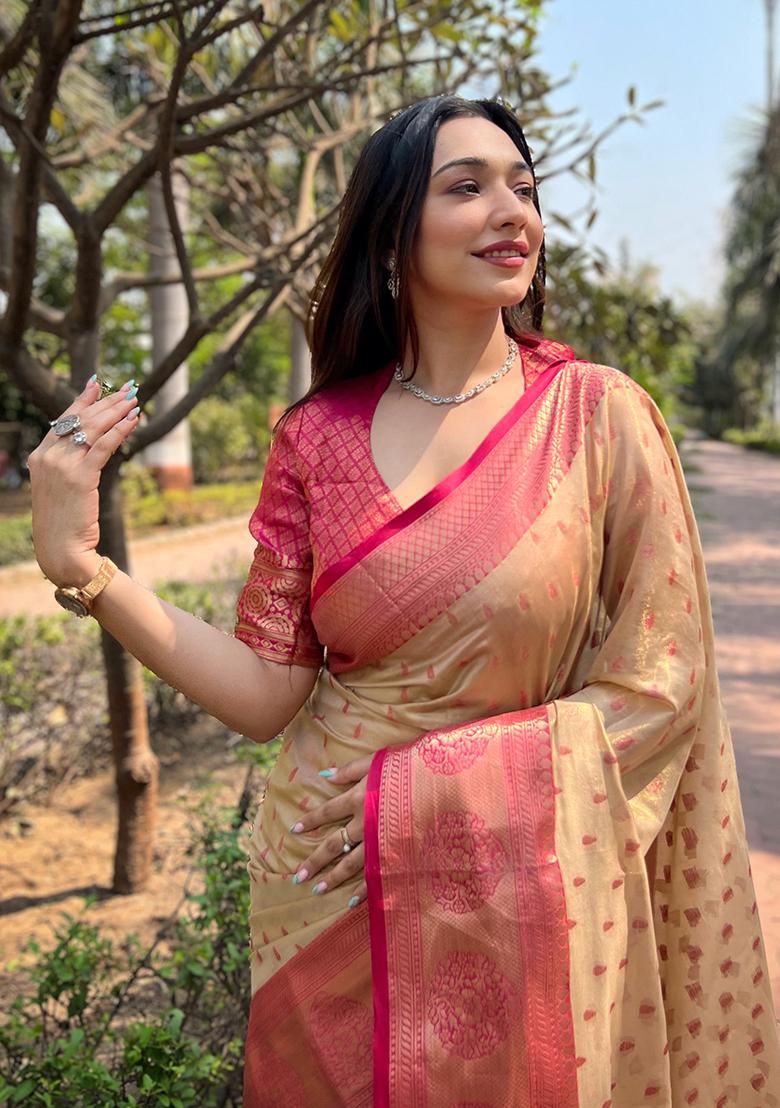 Chiku Brown Zari Woven Silk Saree Set