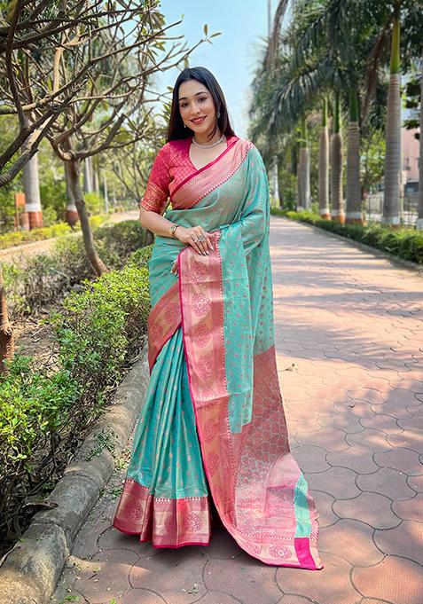 Green Zari Woven Silk Saree Set