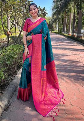 Green Zari Woven Silk Saree Set