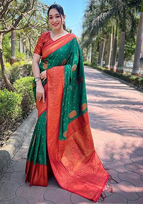 Green Zari Woven Silk Saree Set