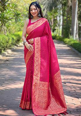 Pink Zari Woven Silk Saree Set