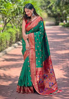 Green Zari Woven Silk Saree Set