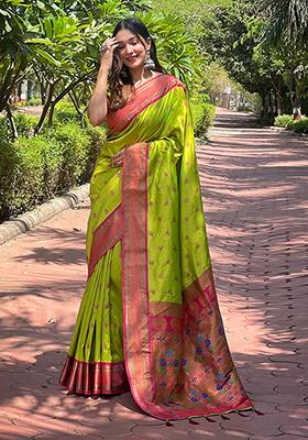 Green Zari Woven Silk Saree Set