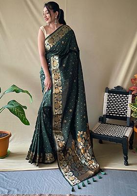 Green Zari Woven Silk Saree Set