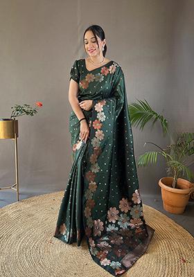 Green Zari Woven Silk Saree Set