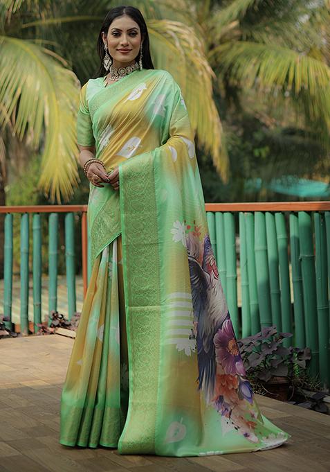 Green Zari Woven Silk Saree Set