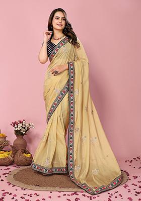 Yellow Sequin Embroidered Organza Saree Set