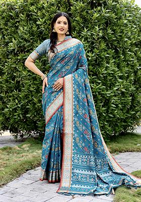 Blue Zari Woven Silk Saree Set