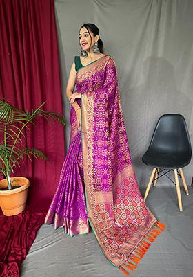 Purple Zari Woven Silk Saree Set