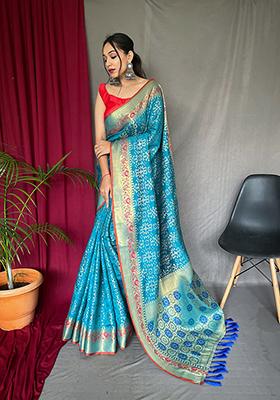 Blue Zari Woven Silk Saree Set