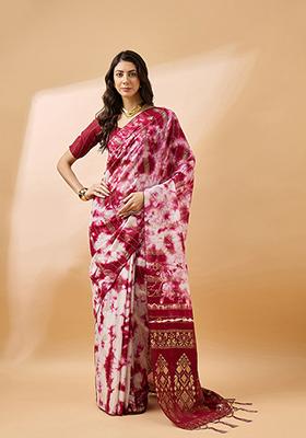 Maroon Zari Woven Cotton Saree Set