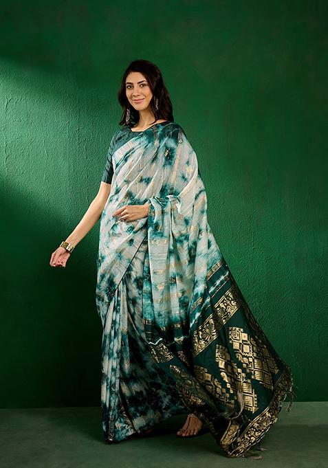 Green Zari Woven Cotton Saree Set