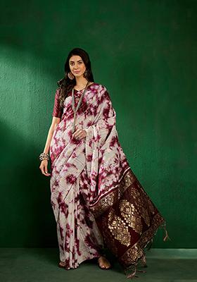 Wine Zari Woven Cotton Saree Set