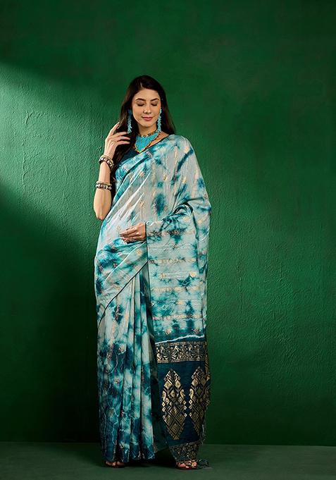 Blue Zari Woven Cotton Saree Set